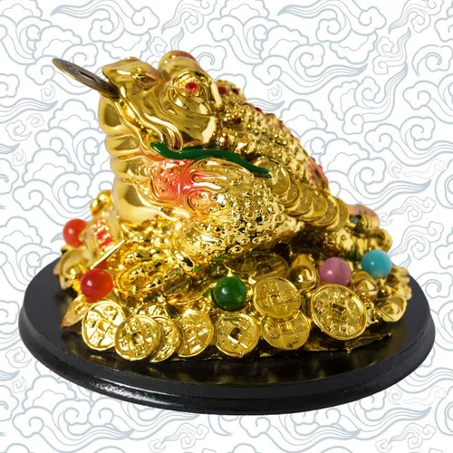 Vista 4 de Feng Shui Dinero Rana Estatua Sapo Tres Patas Rana Figuritas en monedas chinas Lingote de oro Dijes de Buena Suerte Lucky Fortune Wealth Decoración