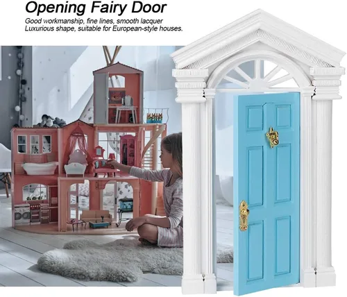 Vista 4 de Puerta de madera de casa de muñecas 1:12, puerta de hadas en miniatura para casa modelo a escala, accesorio de decoración de madera de abedul