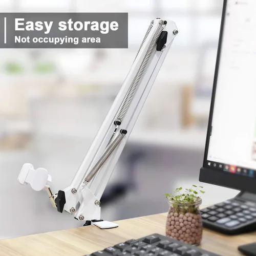 Vista 4 de Soporte para teléfono celular, abrazadera de soporte de teléfono para escritorio, soporte universal para teléfono con rotación flexible de 360°