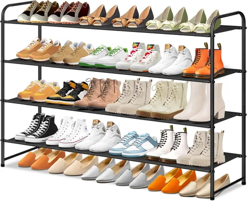 Vista 10 de SLEEPING LAMB Organizador de Zapatos Largo de 2 Niveles para Clóset, Estante de Zapatos Ancho Apilable Sostiene 18 Pares, Estante Bajo de Negro