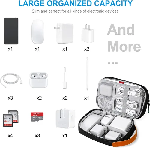 Vista 7 de Lacdo Organizador de cables de viaje, organizador de artículos electrónicos, estuche de viaje, organizador de cables para cables, cargadores