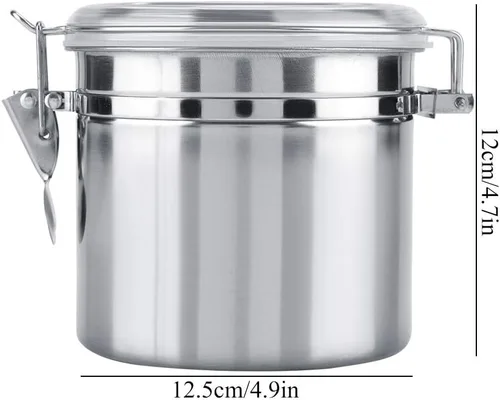 Vista 5 de Recipiente de café hermético, recipiente de acero inoxidable sellado al vacío para granos de arroz, cereales, avena, frijoles, asas, tapa, harina
