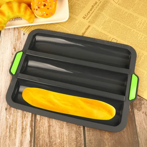 Vista 5 de Hemoton Molde de silicona para baguette, bandeja de pan francés, forma de pan, molde para hornear pan, molde para subrollo, tostado, negro, 13.6 x