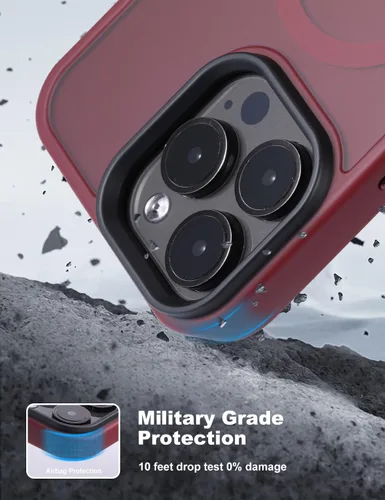 Vista 2 de Tigowos Funda compatible con iPhone 15 Pro, compatible con MagSafe 10FT resistente a las caídas, con sensación de piel mate, cubierta trasera Rojo
