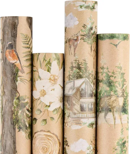 Vista 13 de RUSPEPA Papel de regalo de Navidad, papel kraft – reno, rayas y copos de nieve en diseño azul – 4 rollos – 30 pulgadas x 10 pies por rollo