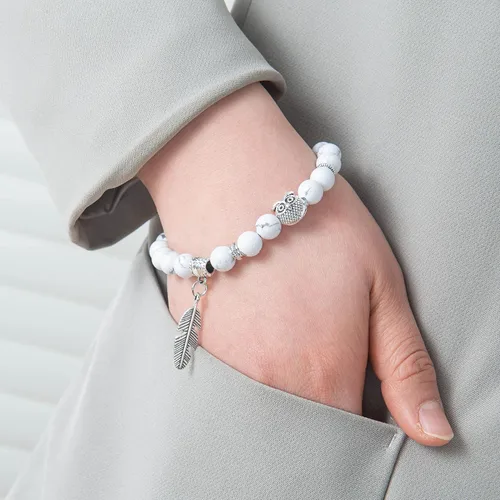 Vista 3 de Pulseras de búho de 0.315in para mujer, hechas a mano, piedra natural, regalo de búho para mujeres, pulsera de cristales curativos para mujeres