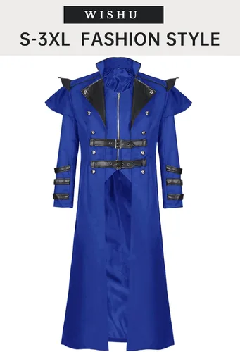Vista 2 de WISHU Disfraz medieval steampunk victoriano de Halloween para hombre, disfraz gótico, esmoquin vintage, renacentista, chaqueta pirata