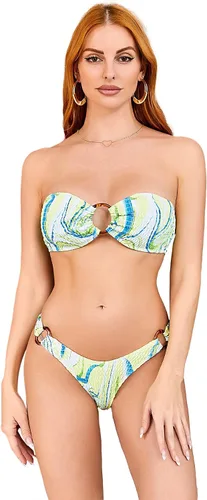 Vista 61 de WDIRARA Conjunto de bikini de 2 piezas sin tirantes para mujer