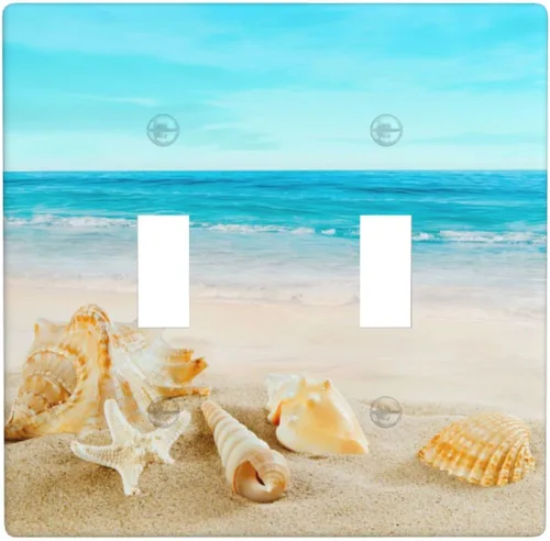 Vista 23 de Cubierta para interruptor de luz, diseño de conchas marinas en la playa, placas de pared de 2 bandas, 1 paquete