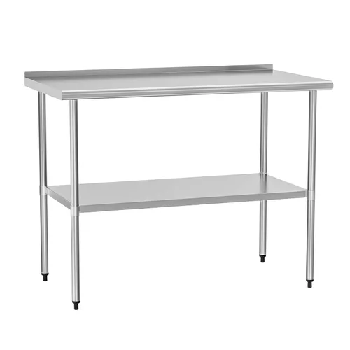 Vista 22 de Mesa de preparación y trabajo de acero inoxidable con estante ajustable y salpicadero, isla de cocina con almacenamiento, estaciones de trabajo Mesa