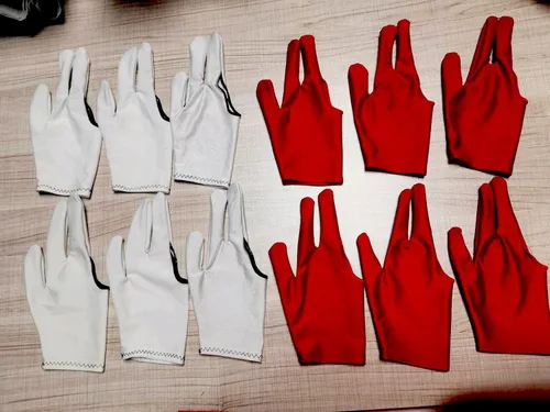 Vista 2 de Juego de 12 guantes de billar con 3 dedos para mano izquierda/derecha, 6 blancos + 6 rojos o 12 negros