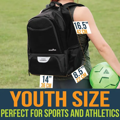 Vista 3 de Athletico - Mochila de fútbol juvenil, mochilas para baloncesto, voleibol y fútbol americano Incluye compartimentos separados para tacos y pelota