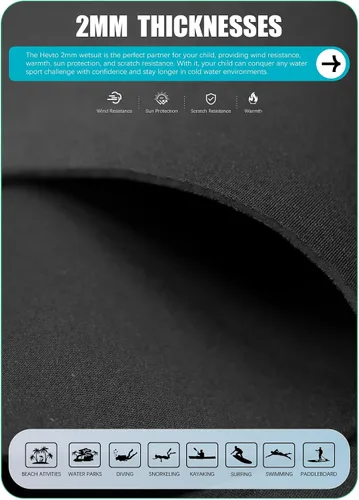 Vista 3 de Hevto Traje de neopreno para niños y niñas, jóvenes, 3/2 mm, trajes completos de neopreno para aguas frías, para natación, surf, buceo