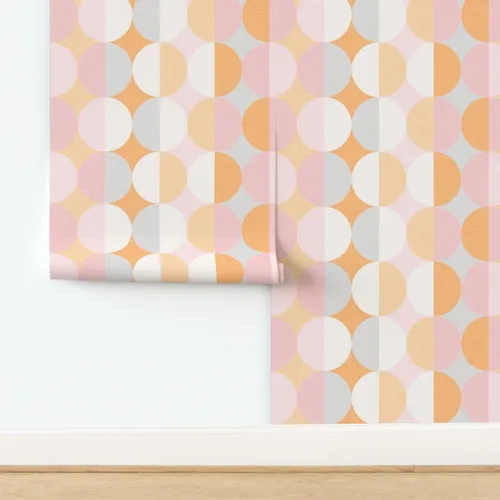 Vista 4 de Removable Wallpaper Swatch - Dreams Scale Pink Shaw White Vintage Retro Orange Grey Circles Custom Pre-Pasted Wallpaper by Spoonflower