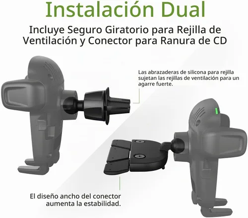 Vista 3 de iOttie Cargador de coche Easy One Touch inalámbrico 2 Qi carga ranura para CD + salida de aire Combo soporte de teléfono para iPhone, Samsung