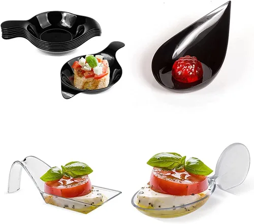 Vista 6 de Paquete de 100 platos de postre transparentes, platos de plástico para aperitivos, platos de postre, cucharas de degustación, mini platos