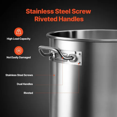 Vista 5 de VEVOR Olla de acero inoxidable, ollas de cocina de 24 cuartos, olla de salsa con tapa y asa, olla de grado comercial resistente, tratamiento