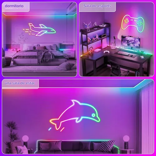 Vista 4 de RCUICA Luces de Cuerda de Neón de 32.8 Pies, Luces de Cuerda LED Flexibles con Control por App/Control Remoto, Múltiples Modos de Sincronización
