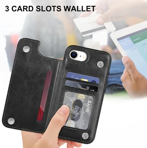 Vista 2 de Bizzib Funda tipo cartera para iPhone 17e con tarjetero, piel sintética de alta calidad, ranuras para tarjetas, protección contra caídas, a prueba