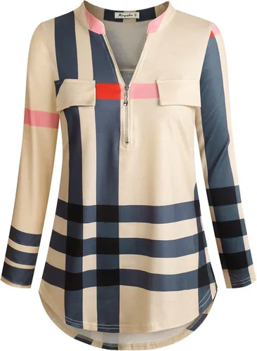 Vista 2 de Moyabo - Blusa de manga 34, con zíper y escote en V, para mujer