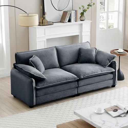 Vista 24 de Sofá Loveseat Grande en Beige y Blanco de 194.8 cm, Sofás Seccionales de 2 Plazas Grandes para Sala de Estar, Sofá Seccional Modular de Tela