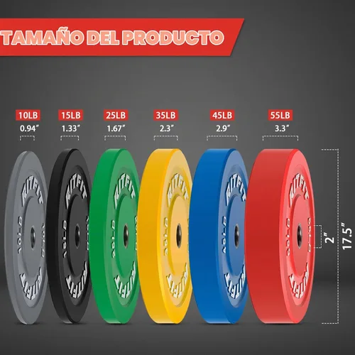 Vista 3 de RitFit Color Coded Bumper Plate, Olympic Bumper Plate for Barbell, 2-Inch Bumper Weight Plates With Steel Insert, rubber weight plates for Strength