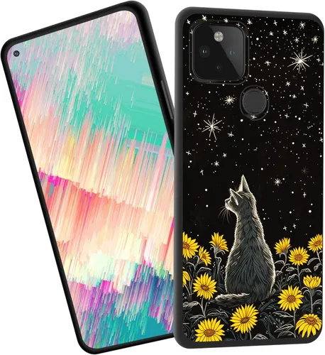 Vista 50 de Funda delgada para Google Pixel 4 XL, funda delgada de silicona de TPU suave a prueba de golpes para Google Pixel 4 XL, gato negro luna estrellada