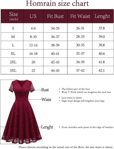 Vista 3 de HomRain Vestido de invitada de boda, vestido de graduación, vestido de encaje formal, cuello en V, manga corta, vestido de fiesta de cóctel