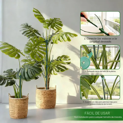 Vista 7 de Paquete de 5 postes ajustables para plantas – Poste de soporte apilable para interiores y exteriores con abrazaderas, adecuado para apoyar Monstera