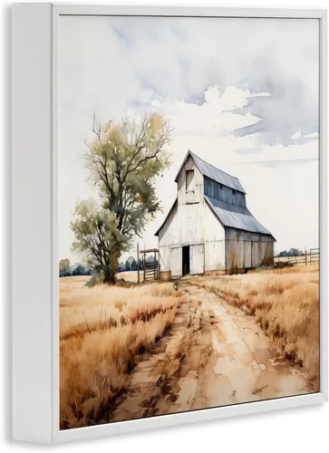 Vista 2 de Stupell Industries Arte giclée enmarcado de paisaje de granero de granja de Ray Powers Enmarcado en blanco