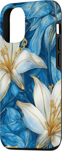 Vista 2 de iPhone 14 Hermosa Lily Flowers Foral Blanco Azul Acuarela Patrón Caso
