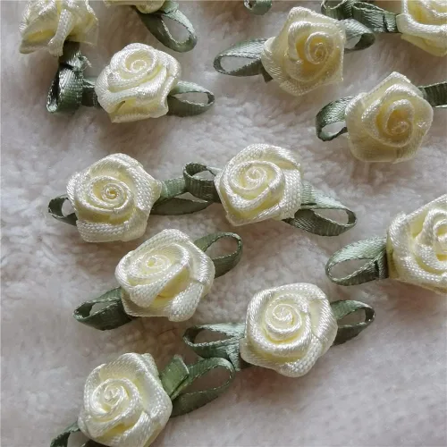 Vista 4 de 200 unids/lote mini lazos de cinta rosas flor raso rosetas tela adorno artificial apliques costura artesanía bricolaje hecho a mano decoración