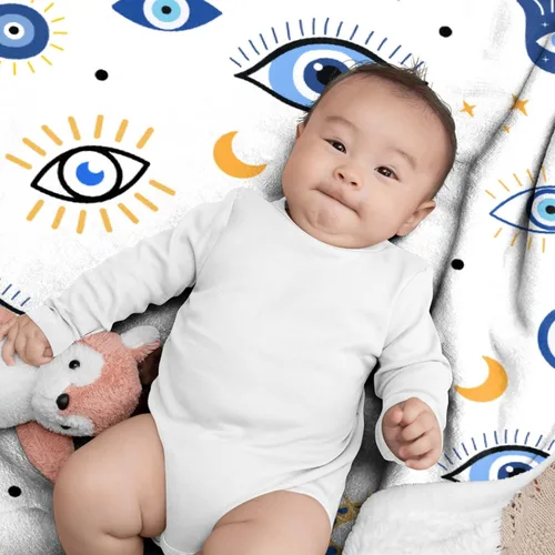 Vista 3 de Manta contra el mal de ojo para recién nacidos, manta de envoltura ultra suave, manta energética, de felpa, ligera, acogedora y transpirable, manta