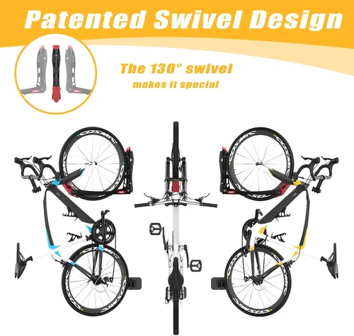 Vista 3 de TORACK BIKEPAL Soporte de bicicleta giratorio sin elevación, soporte de bicicleta vertical de ahorro de espacio montado en la pared