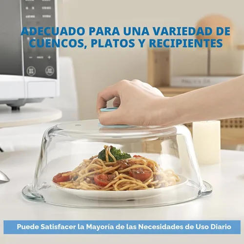 Vista 2 de Tapa alta de vidrio para microondas contra salpicaduras para alimentos con orificio de ventilación 100% segura para alimentos, tapa protectora