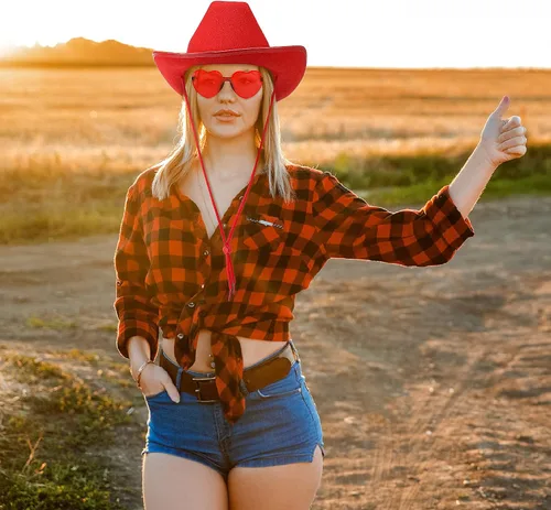 Vista 7 de 9 piezas de sombrero de vaquero para adultos con bandana de vaquero y lentes para disfraz occidental, accesorio de vestir para hombres y mujeres