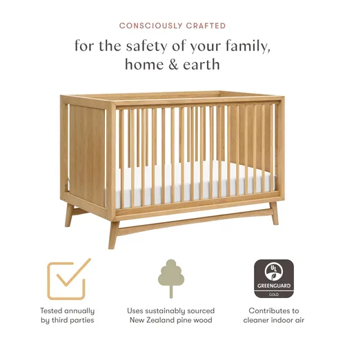 Vista 2 de Babyletto Peggy - Cuna convertible 3 en 1 con kit de conversión de cama para niños pequeños en miel, certificado Greenguard Gold