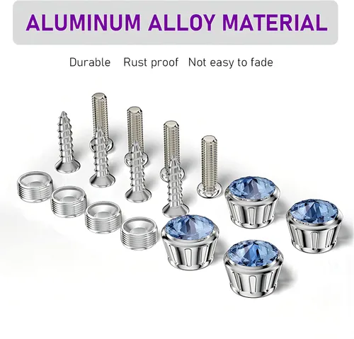 Vista 5 de Pack-4 Kit de Sujetadores de Tornillos Brillantes para Placa de Matrícula, Tapas de Tornillos Antirrobo con Cristales de Imitación para Automóvil