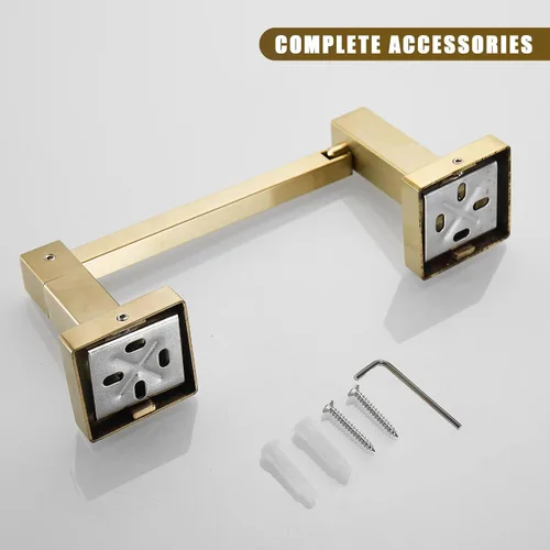 Vista 6 de BigBig Home Toallero de papel higiénico dorado, soporte para toallas de mano dorado cepillado, accesorios de baño, montaje en pared, soporte