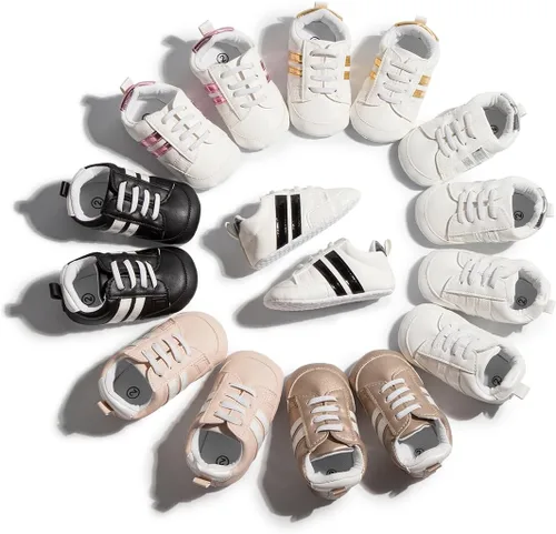 Vista 2 de KIDSUN Zapatos deportivos para bebés y niñas, suela suave, antideslizantes, para recién nacidos, color blanco, casual, zapatos para cuna