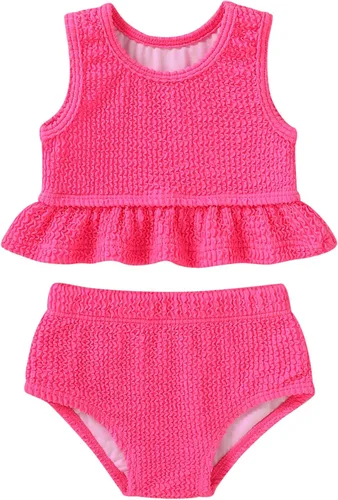 Vista 13 de YOUNGER TREE Traje de baño de verano para niñas pequeñas, sin mangas, traje de baño a rayas, traje de dos piezas, bikini