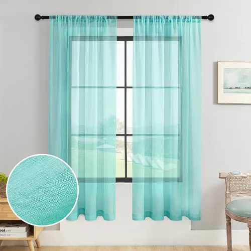 Vista 35 de MRTREES Cortinas transparentes de Aqua Blue, para cocina, de 36 pulgadas de longitud, cortinas transparentes de gasa con filtro de luz, cortinas