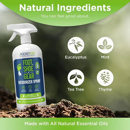 Vista 4 de Rocket Pure Eliminador Natural de Olor - Aerosol Desodorante para Pies y Zapatos, Eliminador de Olor para Equipo - Elimina, Controla y Previene