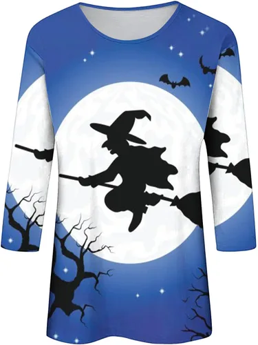 Vista 5 de 34 Sleeve Halloween Shirts for Women Cute Round Neck T-Shirt Tops Loose Graphic Tee 2023 Fashion Fall Clothes