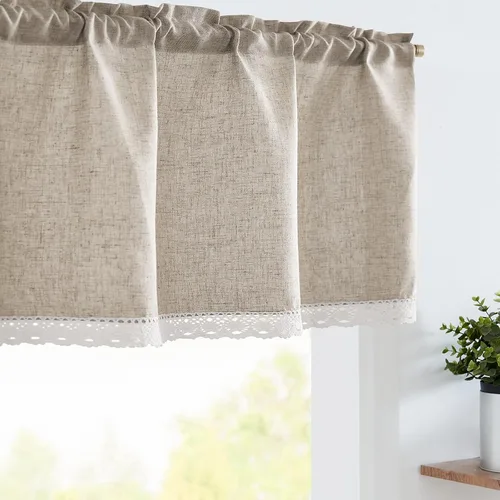 Vista 21 de jinchan - Cenefa de lino con borde de encaje, cenefa rústica de estilo granja para ventana de 16 pulgadas, tratamiento para ventana pequeña