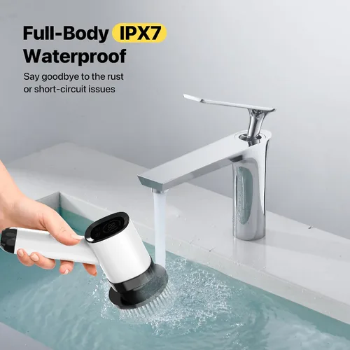 Vista 9 de Limpiador eléctrico giratorio – Limpiador eléctrico para limpieza con 7 cabezales reemplazables – Limpiador de bañera impermeable de cuerpo completo