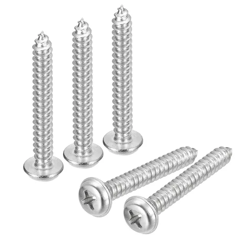 Vista 24 de uxcell ST3x6mm Phillips Pan Head Tornillo Autorroscante con Arandela, 100 piezas - Tornillo de madera de acero inoxidable 304 rosca completa (plata)