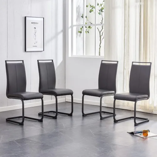 Vista 25 de Juego de 2 sillas de comedor, sillas de cocina, sillas sin brazos, sillas laterales de cuero y patas de metal con respaldo alto