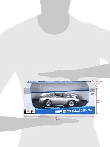 Vista 8 de Maisto 1:18 Scale Porsche 550A Spyder Diecast Vehicle, Silver