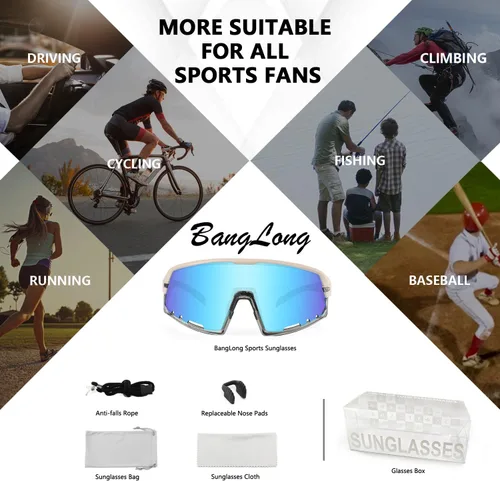 Vista 8 de BangLong Gafas de sol deportivas para ciclismo, protección UV400, para pesca, conducción, correr, béisbol, para hombres y mujeres